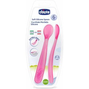 Chicco Cuchara Silicona 6m+ Rosa X2