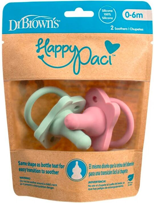 Dr Browns Dr Brown's Chupete Happy Paci Silicona Rosa y Verde 0-6m x2