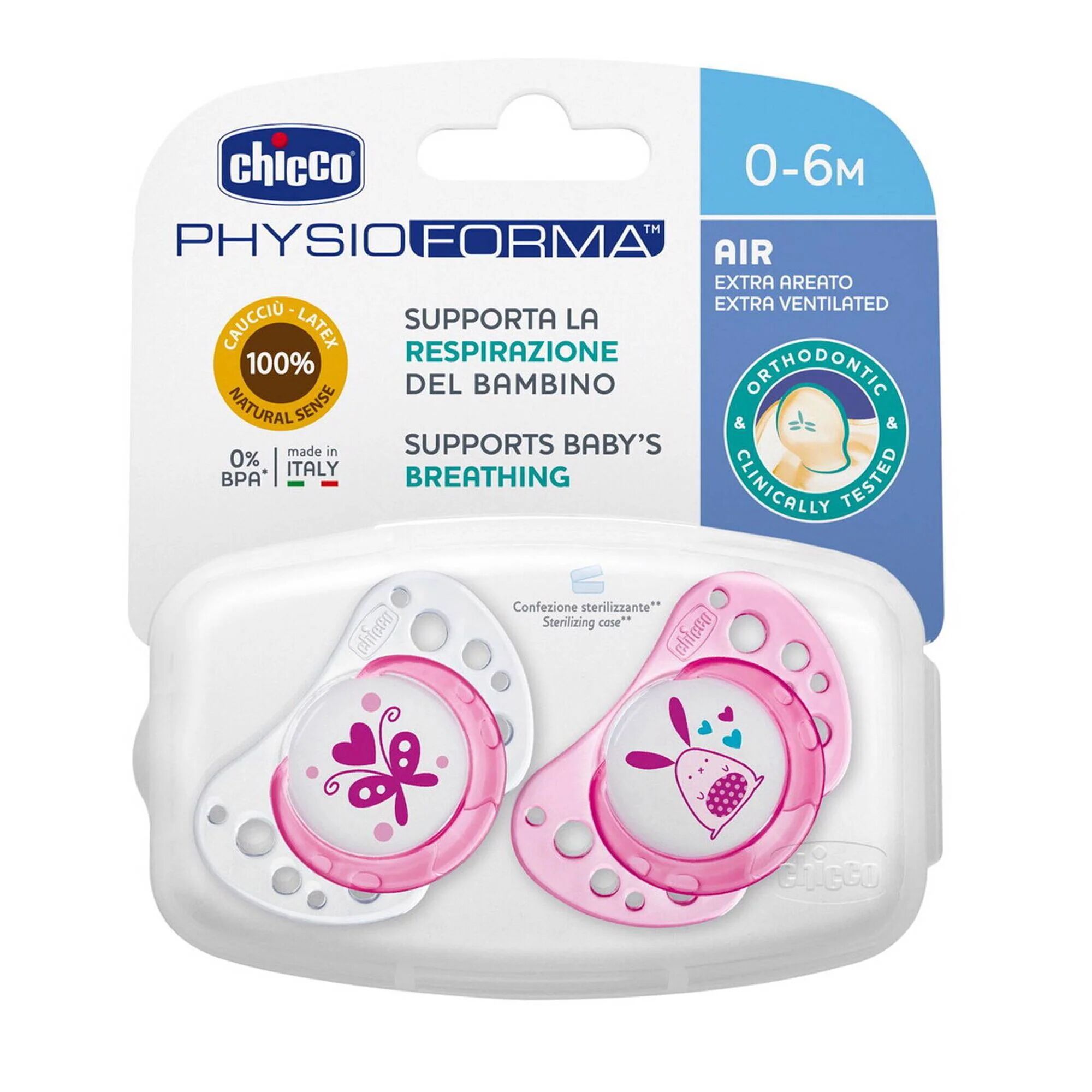 Chicco PhysioForma Air Chupete Latex Rosa 0-6m x2