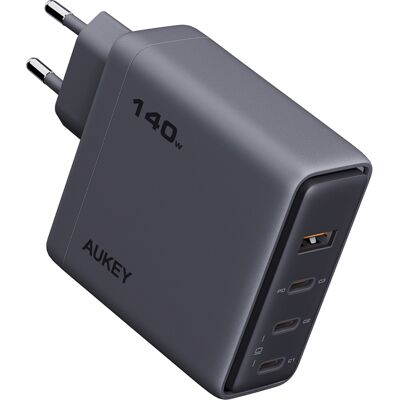 Adaptador de corriente Multipuerto USB-C/USB-A 140W Gris de Aukey Adaptador de corriente Multipuerto USB-C/USB-A 140W Gris de Aukey