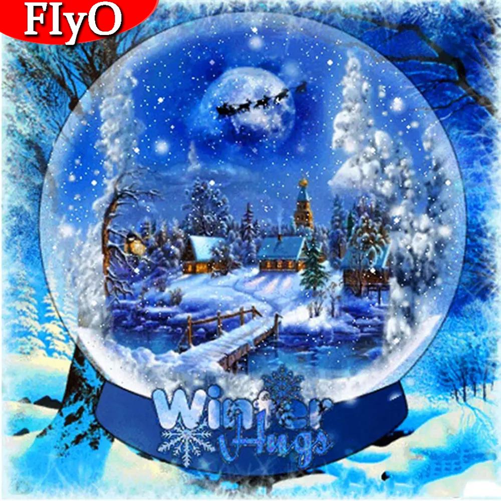 FIYO Diamond painting product Kit de pintura de diamante redondo y cuadrado, bola de cristal para manualidades, bordado de diamantes, paisaje, nieve, costura, regalo de Navidad