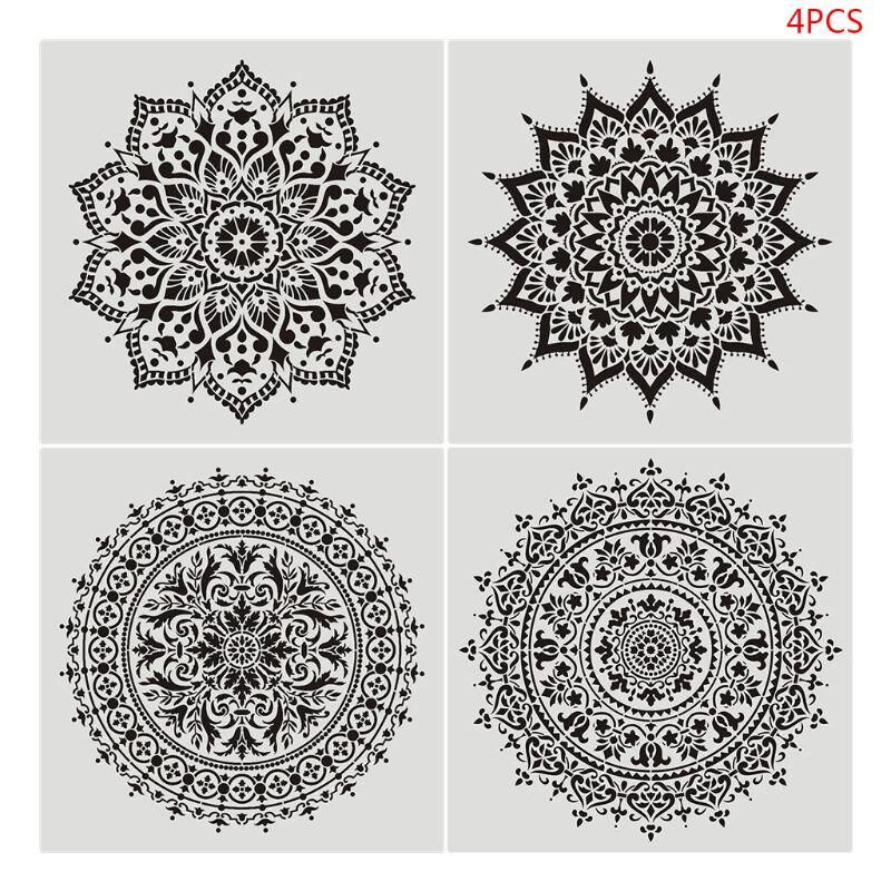 Titanium Plantilla de dibujo de bricolaje para pintura de pared, plantilla de flores para muebles, azulejos de suelo, 4 Uds.