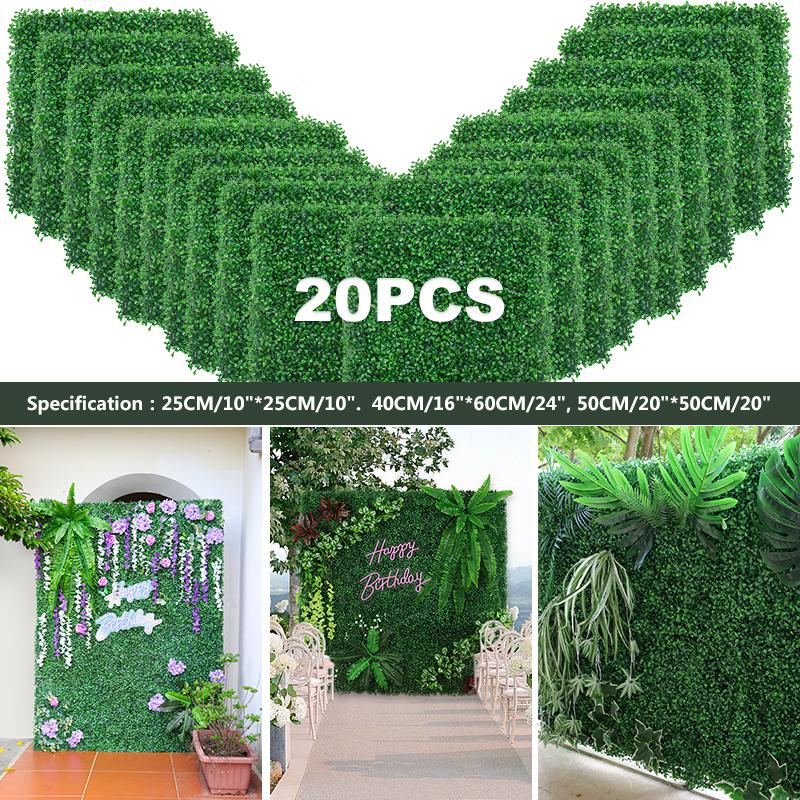 Benicetees Plantas artificiales, Panel de pared de césped, seto de boj, vegetación, protección UV, decoración verde, valla de privacidad, pantalla para patio trasero, boda