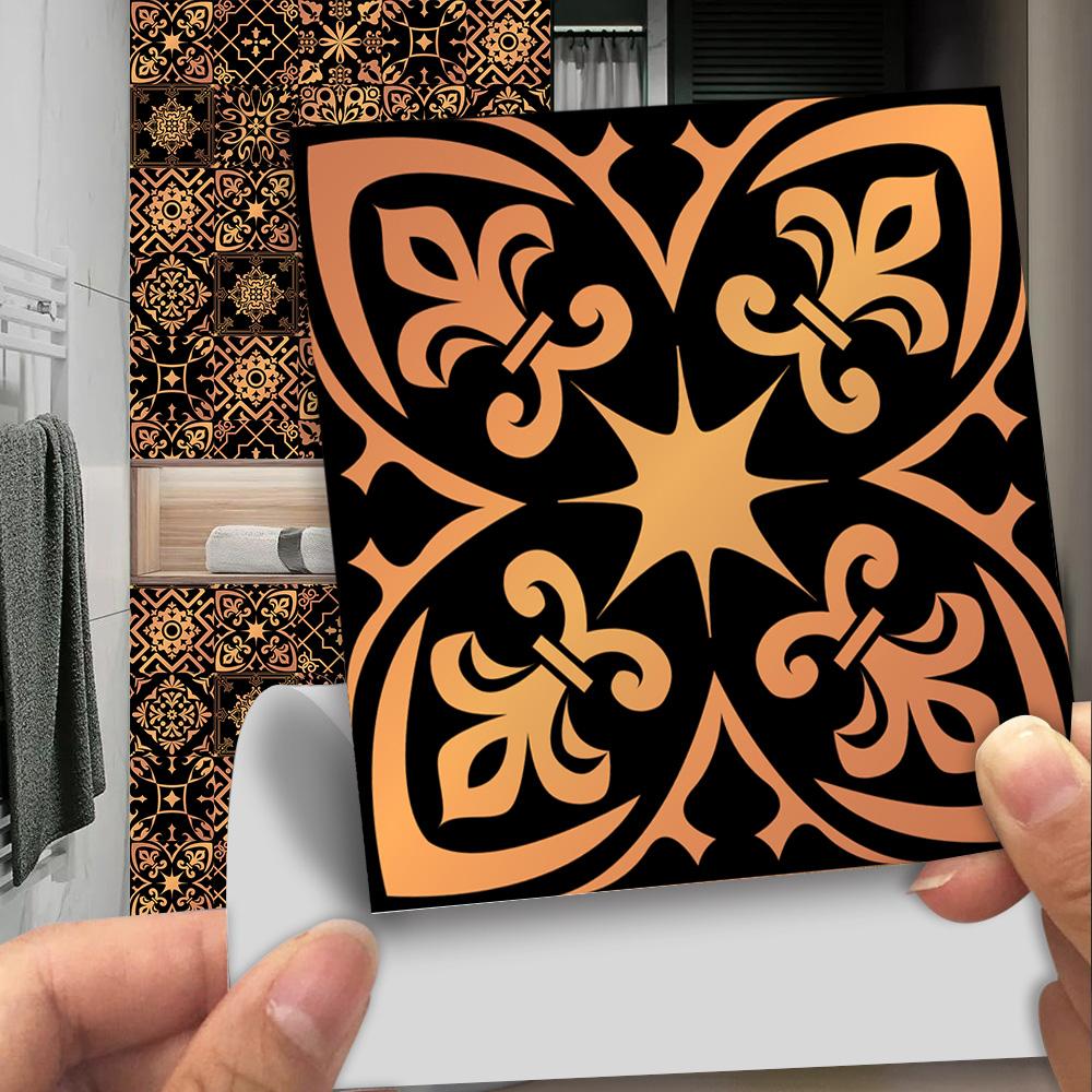 Sticker House Adhesivo de pared de azulejo negro y dorado, cubiertas de transferencia para puerta de cocina, mesa de cristal, decoración del hogar, adhesivo impermeable para pared antideslizante