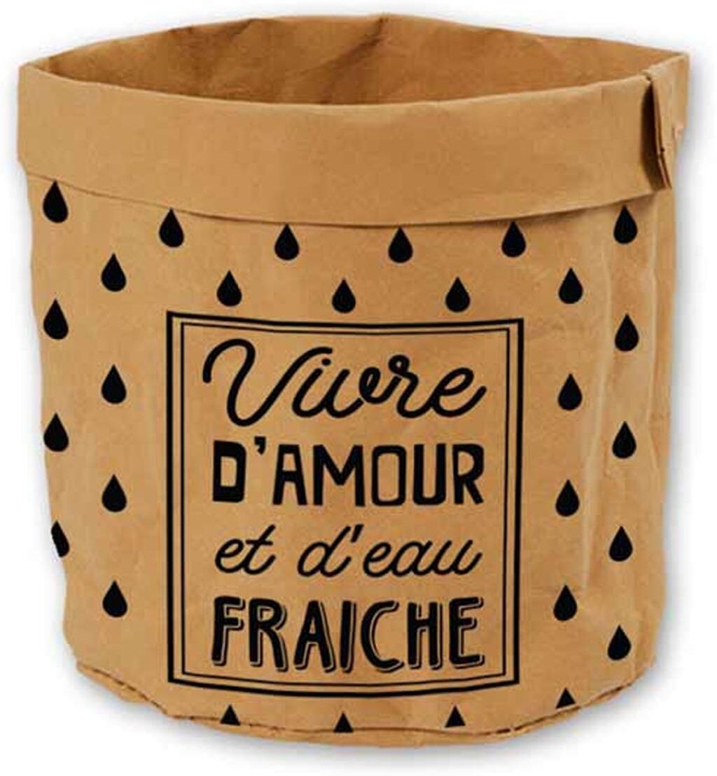 Les Trésors De Lily [R2239] - Cache-pot papier 'Messages' marron noir (Vivre d'Amour et d'eau fraiche) - 14x13 cm