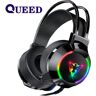 QUEED Nuevos auriculares USB de Gaming con micrófono, orejeras grandes de 7,1 canales para escuchar sonido, auriculares duraderos