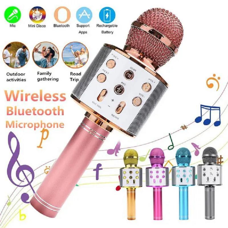 Walmart online Micrófono de Karaoke inalámbrico Bluetooth altavoz portátil de mano reproductor de KTV para el hogar grabación de música para niños altavoces de juguete para escenario regalos para niños