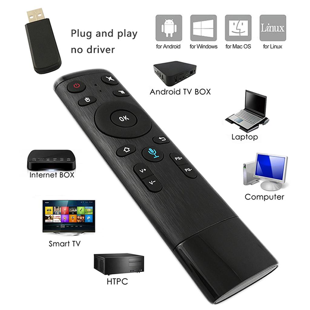 Cmperipheral Control remoto inalámbrico 2,4G con entrada de voz del receptor USB para Smart TV Android TV Box HTPC PC