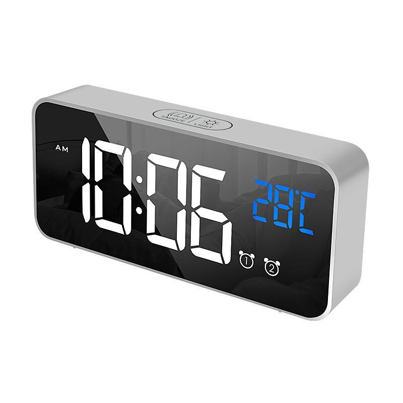 Alarm Clock Despertador digital con pantalla LED grande de temperatura, alarma de espejo portátil con alarma dual