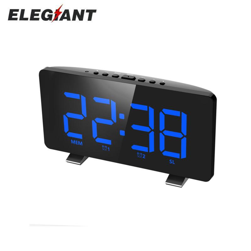 ELEGIANT Reloj despertador digital con radio FM Alarmas duales Pantalla LED de 6.7 '' Puerto USB para cargar 4 brillo 12/24H Atenuador automático Reloj digital