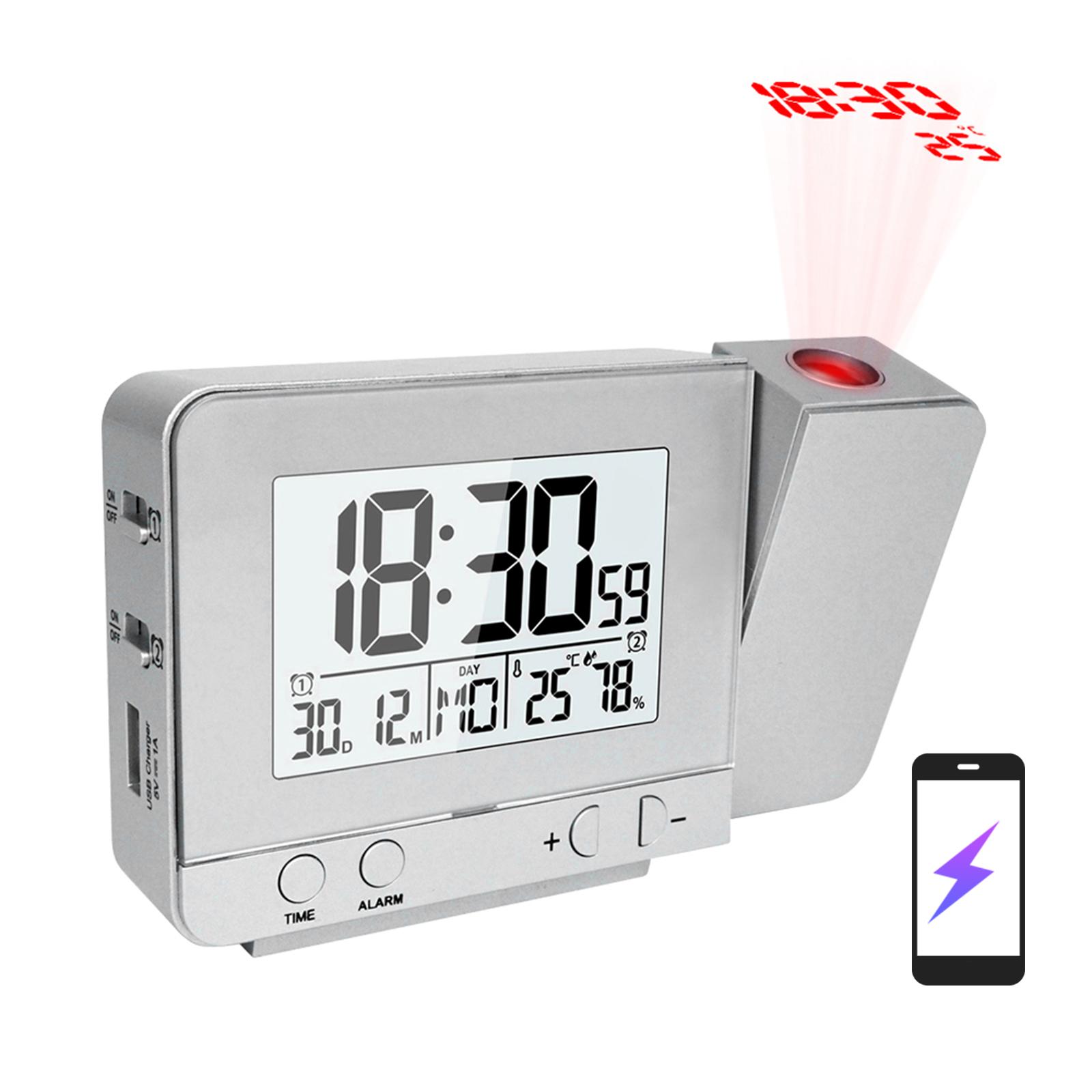 TOMTOP JMS Despertador de proyección para dormitorio con termómetro, higrómetro, proyecto Digital, reloj de techo