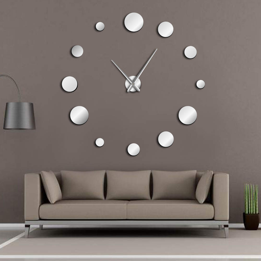 Suloko Reloj de pared grande con espejo redondo, diseño Simple y moderno, reloj gigante de pared sin marco, accesorios de decoración para el hogar, regalo