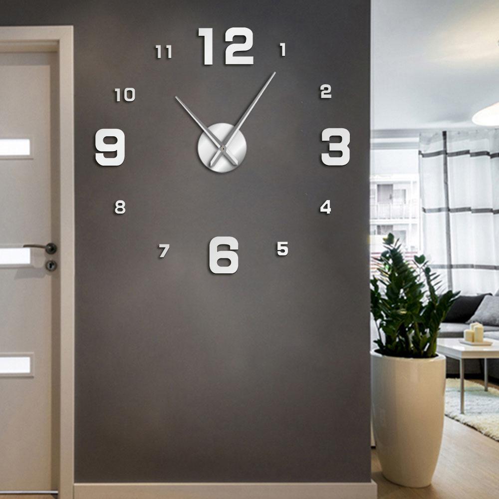 Suloko Reloj de pared grande sin marco, pegatinas de números con espejo silencioso, reloj gigante de pared moderno sin tic-tac para sala de estar, dormitorio y cocina