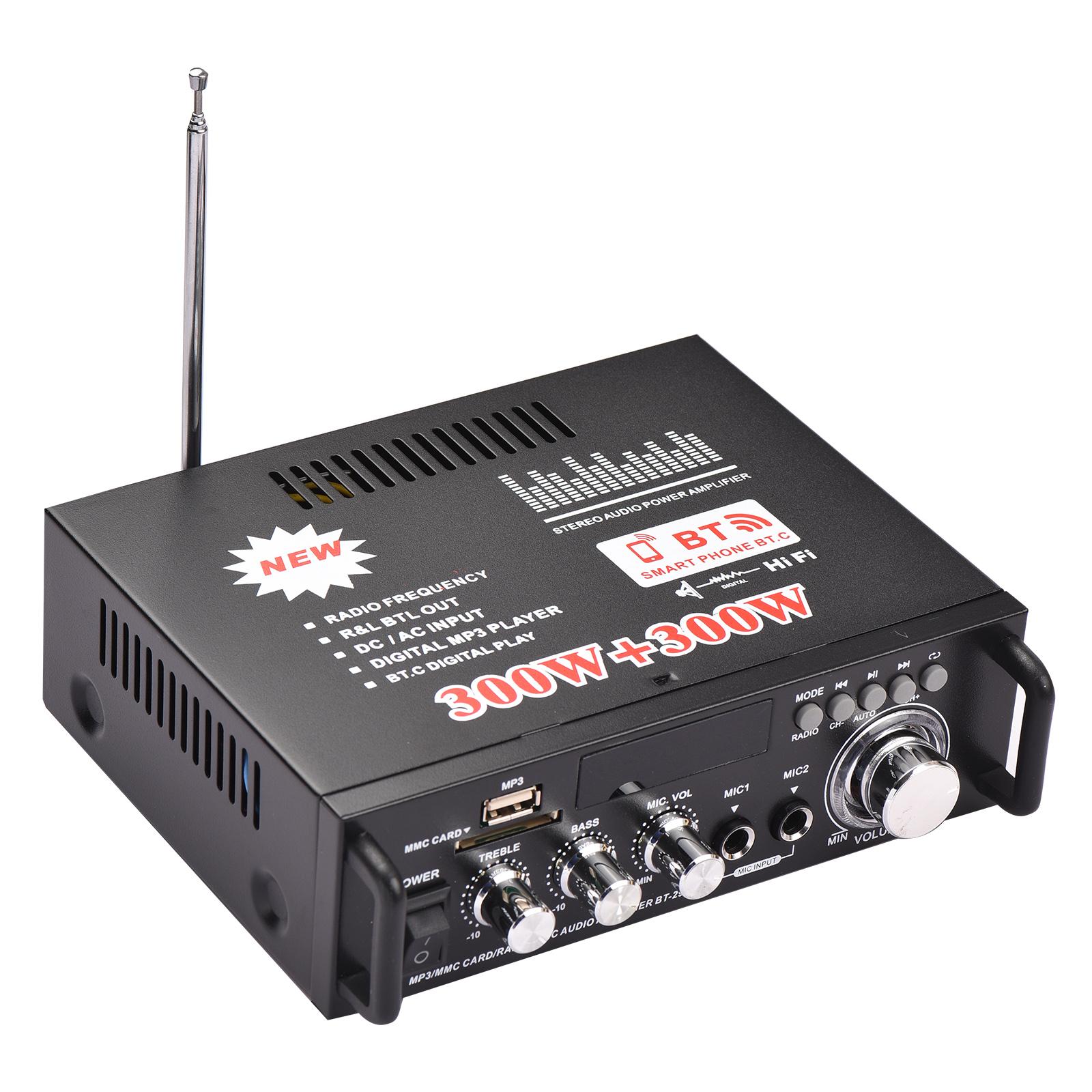 TOMTOP JMS 12V / 220V Mini amplificador de potencia de audio 2CH 300W + 300W para uso doméstico del automóvil BT Receptor de audio digital AMP