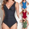 Inner Beauty Show Traje de baño de mujer Color sólido Slim Fit cuello en V borde con volantes Lady Monokini