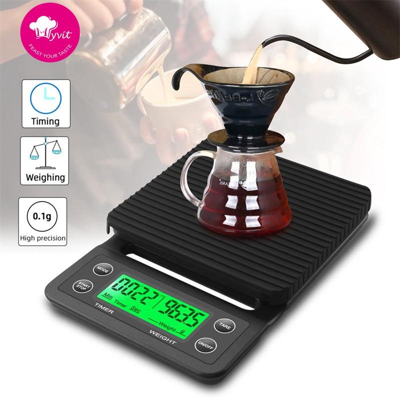 MYVIT Báscula de café por goteo para el hogar con temporizador, báscula electrónica de alta precisión de 0,1g, báscula Digital para alimentos para cocina, balanza de peso LCD