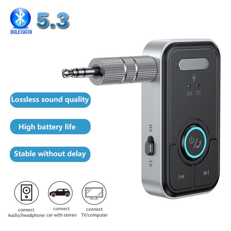 ElectMarket Transmisor receptor de audio inalámbrico Bluetooth 5.3 2 en 1 Adaptador de asistencia de audio y música para automóvil de 3,5 mm Calidad de sonido sin pérdidas Auriculares manos libres