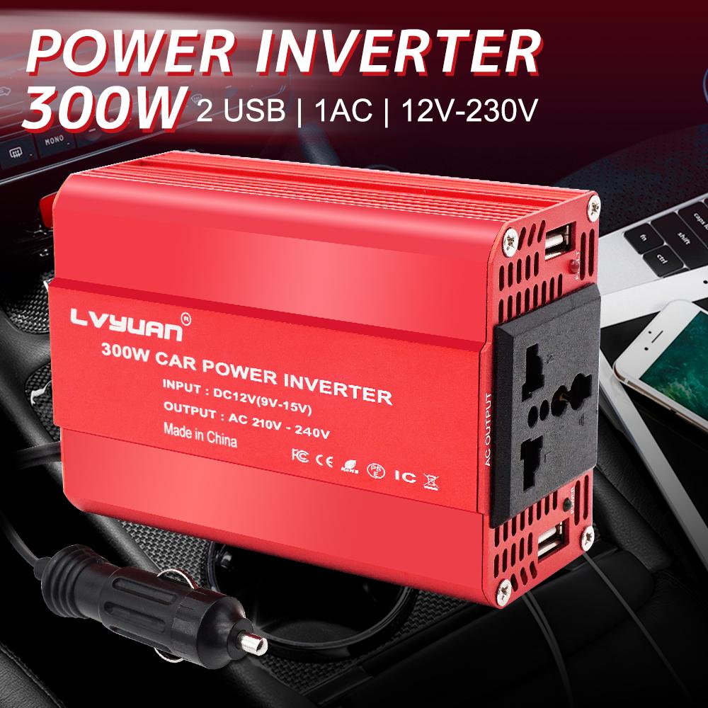 LVYUAN Inversor de coche 12V a 220V 300W convertidor de voltaje del inversor de potencia enchufe Universal enchufe de encendedor de coche rojo accesorios para automóvil