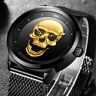 Reloj Punk 3D con calavera para hombre, marca LIGE, reloj de cuarzo de acero de lujo para hombre, reloj negro dorado resistente al agua a la moda Retro