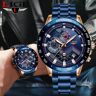 Relojes LIGE de negocios para hombre, relojes de acero inoxidable azules de marca de lujo, reloj de cuarzo con cronógrafo deportivo luminoso resistente al agua