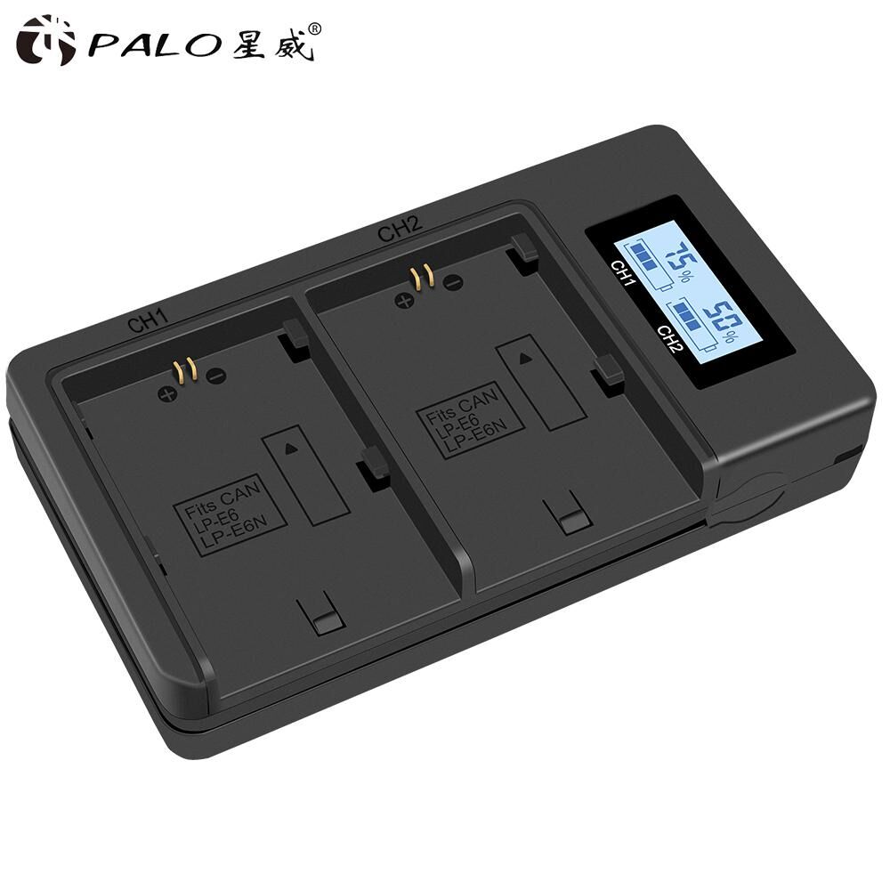PALO LP-E6 Pantalla LCD Digetal cámara cargador de batería USB 2 ranura lp e6 cargador Para Canon eos 5d 6d 7d mark iv iii 80d bateria