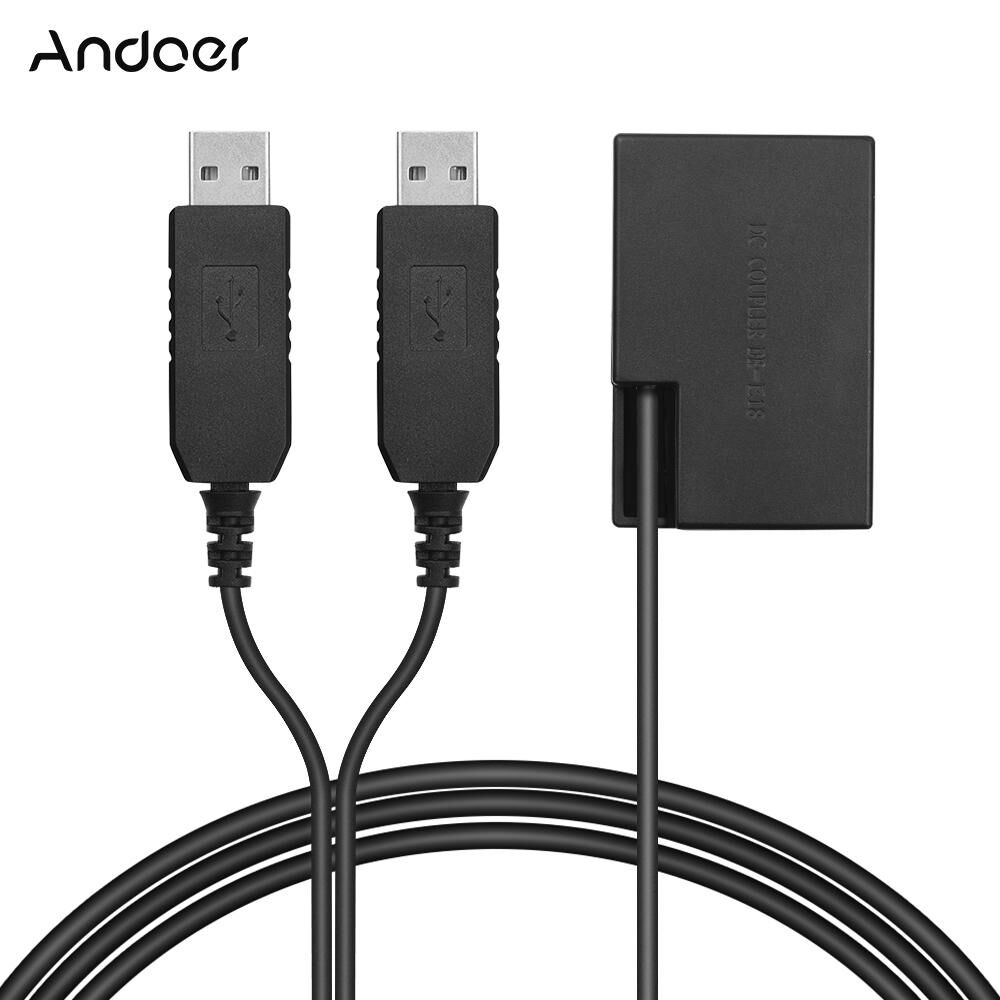 Andoer Dual USB Power Adpater DC Coupler Reemplazo DR-E17 Dummy Battery Pack para Canon 77D 200D