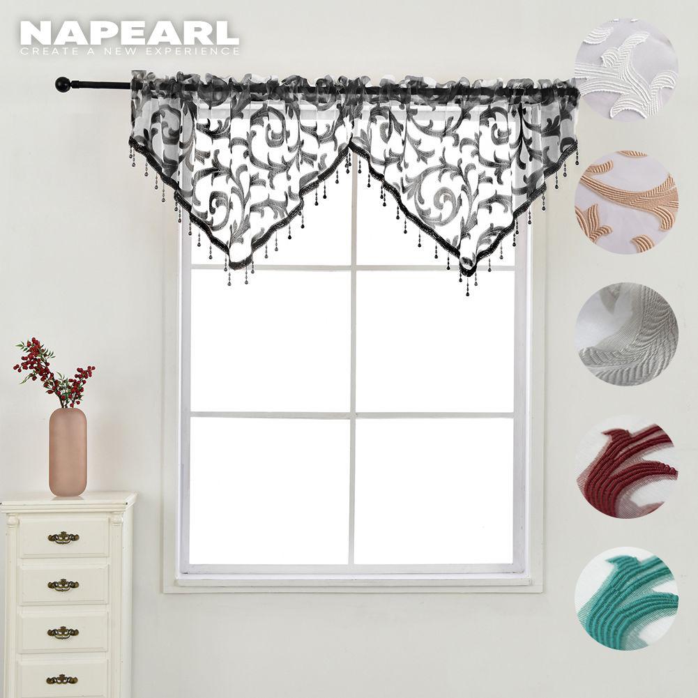 NAPEARL 1 pieza Napearl Jacquard decoración cenefa cortina transparente cocina dormitorio ventana corta tul triángulo cortina