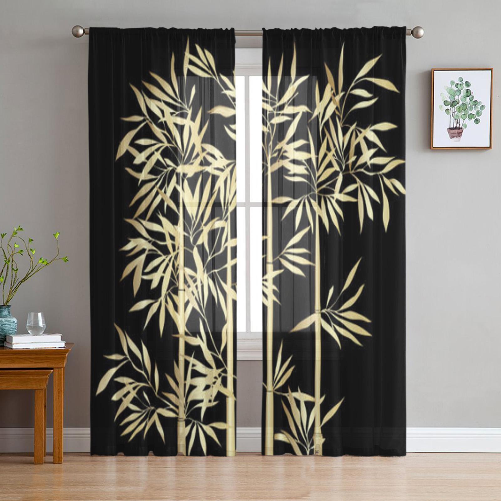 Ting Chung Cortinas transparentes de bambú para sala de estar, cortinas modernas con cenefa para cocina, cortinas de tul