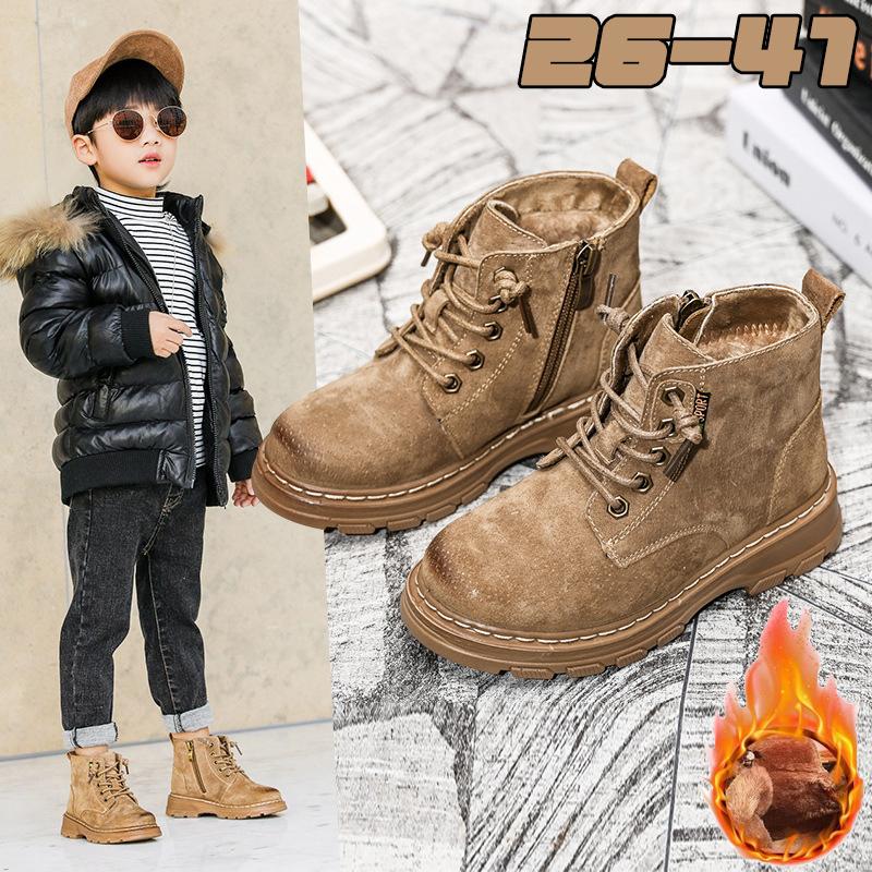 Dress U Up Fashion Plus Velvet Winter Boy's Short Boots Teenager Warm Cotton Boots New Children's Snow Boots with Tendon Bottom Anti-slip Middle Tube Boots