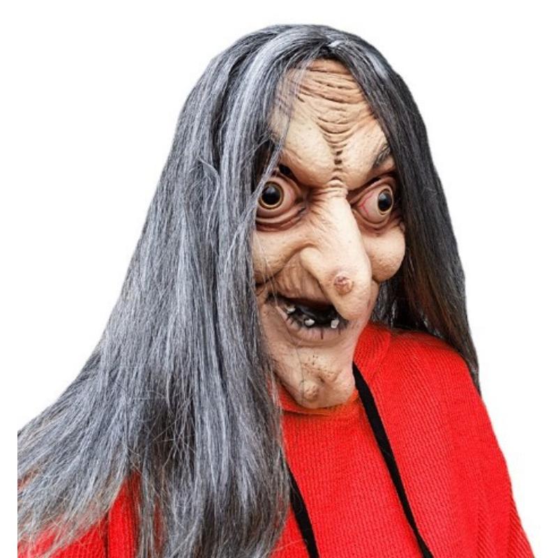 Creative Máscara de bruja vieja de pelo largo aterrador disfraz de Halloween cara de fantasma disfraz de fiesta accesorios de máscara de juego de rol