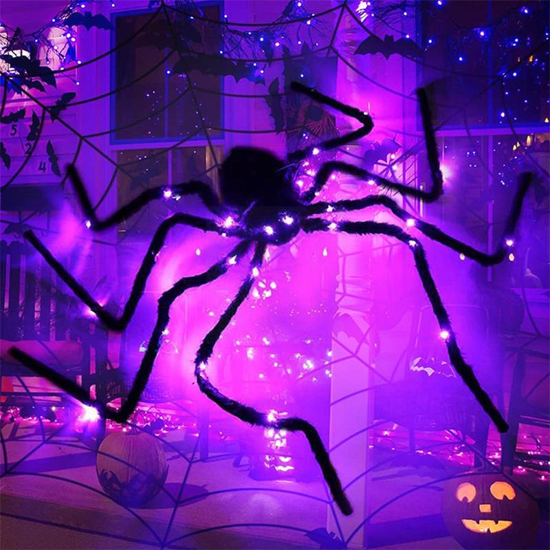shake-3c&out22L 30-150CM Decoración de Halloween Araña De gran tamaño Luminoso LED de peluche gigante Spider Web Home Bar Casa embrujada Prop Holiday Decor
