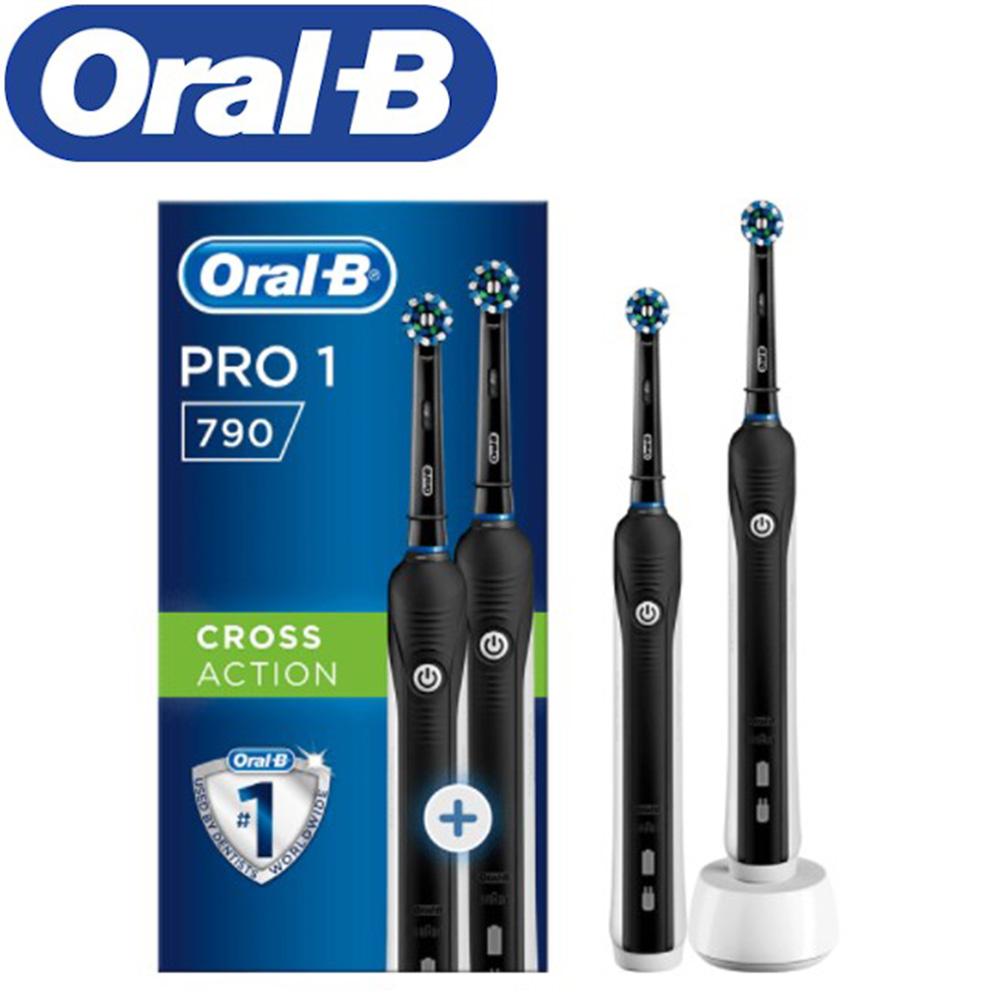 Oral-B Cepillo de dientes eléctrico Oral B Pro 790, recargable, paquete de 2 cepillos de dientes negros, resistente al agua, paquete Advantage