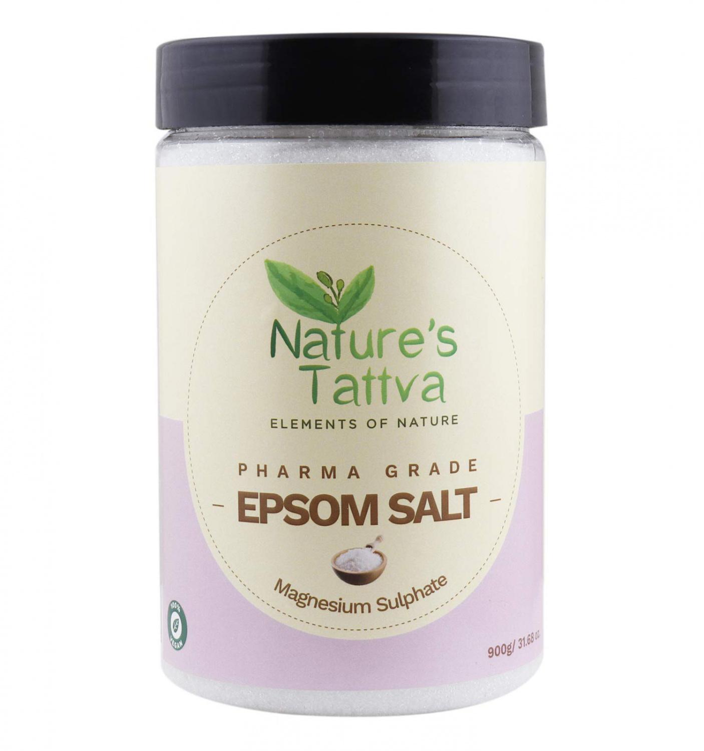 Nature's Tattva Epsom (inglés) sal (900 gramos), Sal de Epsom de grado farmacéutico, Tattva de la naturaleza