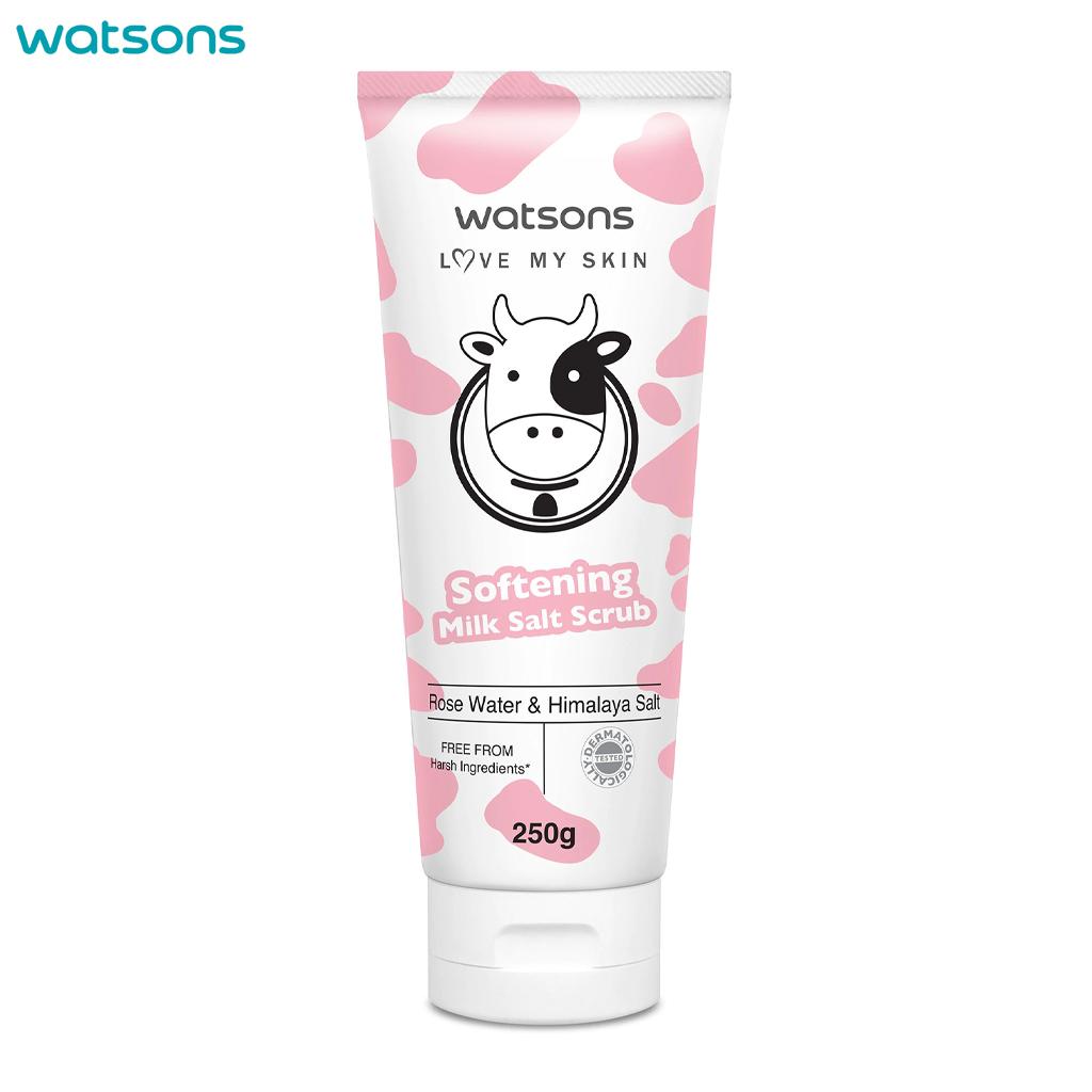 Watsons Love My Skin Softening Salt Scrub, Agua de rosas y sal de Himaraya, dermatológicamente probado, 250 g.