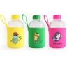 Milk and Moo Botellas de agua de vidrio Milk&Moo, botellas de agua para la escuela, funda de neopreno, a prueba de fugas, a prueba de derrames, sin BPA, botella de agua para niños pequeños, diseño lindo, 600 ml