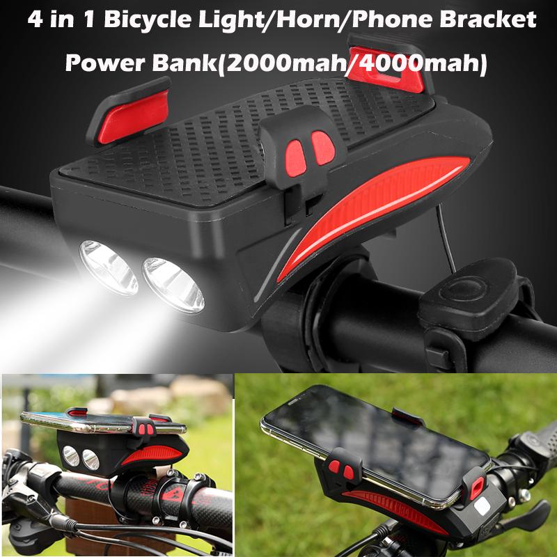 BYEE Outdoor & Sport Soporte para teléfono móvil con batería externa de 2000/4000 mAh con luz delantera de bicicleta bocina para conducción al aire libre