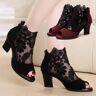 Shoes Women Zapatos de baile de llegada a la moda, zapatos de baile latino de malla de encaje rojo negro, botas de tacón alto