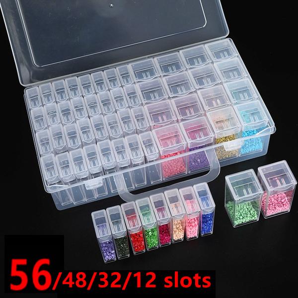 Luckyuki 56/48/32/12 ranuras Plástico 5d Diamante Pintura Accesorios Caja Caja de almacenamiento de cuentas para bordado de diamantes Herramientas de punto de cruz