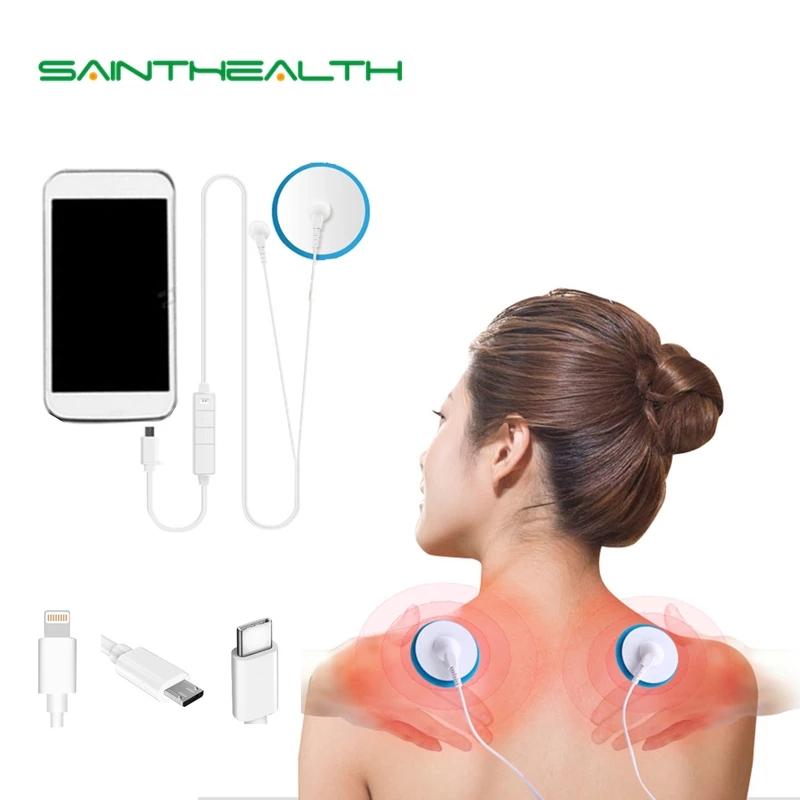 Saint Health Nuevo estimulador muscular portátil Masajeador corporal Conexión telefónica Acupuntura Espalda Cuello Terapia de tensión Almohadilla de masaje eléctrico relajación