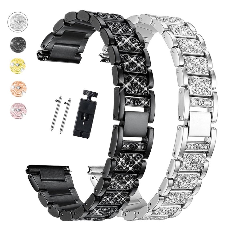 ZJM Mall Correa de diamante de 20mm y 22mm para Samsung Galaxy Watch4, pulsera de metal de 40 y 42mm para mujer, Huawei watch 3 pro, correa de reloj de acero inoxidable