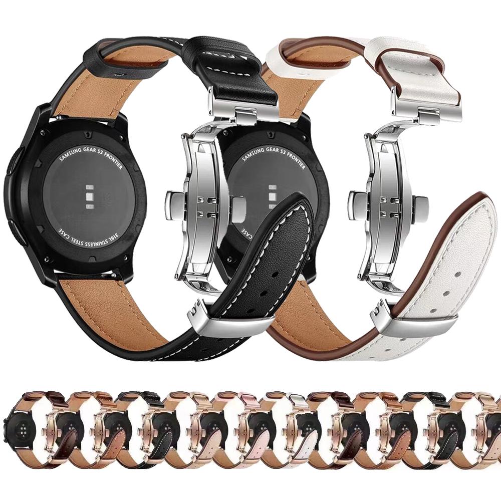 wristband WB Correa de cuero genuino de 20mm 22mm para Samsung Galaxy Watch 4 40mm 44mm classic 42mm 46mm Gear S3 frontier para huawei watch gt 2 /2e Amazfit GTR