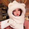HAjuzhou Mantener abrigado sombrero bufanda oso de dibujos animados bufanda con capucha lindo gorro con protección para los oídos invierno