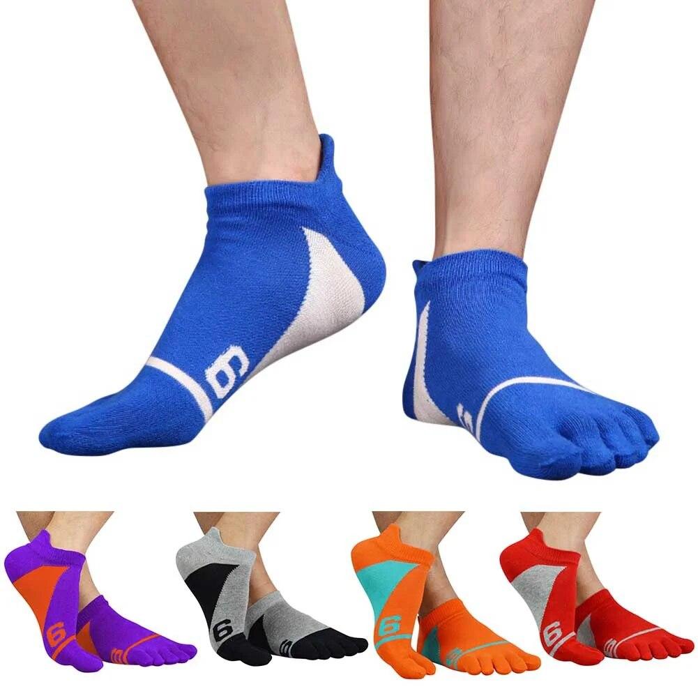 BOOSKU 5 pares de calcetines de cinco dedos de algodón para hombre, calcetines deportivos transpirables absorbentes del sudor con punta dividida