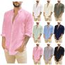 SMAP Diseñador Primavera Verano Hombres Casual Algodón Lino Color Sólido Camisas de manga larga Camisas sueltas con cuello alto