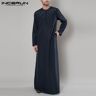 INCERUN-túnica musulmana para hombre, caftán árabe saudí, ropa de Oriente Medio, liso, primavera y otoño, vestido islámico