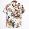 lhfeng KOBE Hombres Étnico Manga Corta Casual Algodón Lino Impresión Camisa Hawaiana Blusa