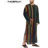 INCERUN primavera para hombre Moda musulmana de manga larga abotonada batas a rayas Abaya Kaftan saudí estampado camisetas largas camisas