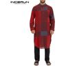 INCERUN primavera musulmana moda para hombres Kurta indio paquistaní Split dobladillo Tops costura a cuadros camisas largas para hombre bata S-5XL