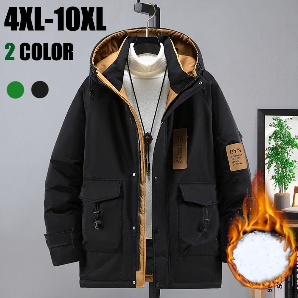 biteman Ropa de trabajo de talla grande para hombre, abrigo de algodón con capucha, chaqueta de longitud media para hombre gordo, Chaqueta de algodón cálida informal 4XL-10XL