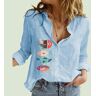 Strawberry Fashion Camisa con cuello de solapa a la moda para mujer, blusas tipo cárdigan con estampado informal de lino y algodón para primavera y otoño